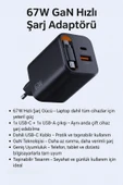 SMAYLİNG 67W GaN Hızlı Şarj Adaptörü – USB-C + USB-A Çıkışlı, Dahili Kablo - 1
