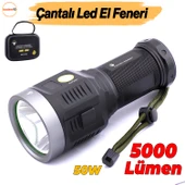 El Feneri Uzun Menzil 5000 Lümen 50W Li-ion 8000 mAh Şarjlı Powerbank Ledli Parlak Su Geçirmez Kamp thumbnail 1
