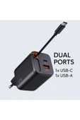 SMAYLİNG 67W GaN Hızlı Şarj Adaptörü – USB-C + USB-A Çıkışlı, Dahili Kablo - 4