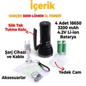 El Feneri 5000 Lümen Uzun Menzil 50W Li-ion 4 x 3200 mAh Şarjlı Powerbank Ledli Su Geçirmez Kamp thumbnail 2