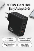 SMAYLİNG 100W GaN Hızlı Şarj Adaptörü | 3x USB-C + 1x USB-A | Laptop MacBook Telefon Uyumlu - 1