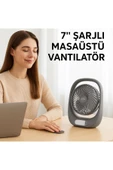SMAYLİNG Şarjlı Masaüstü Fan – LED Işıklı, 3 Kademeli Hız, 180° Ayarlanabilir Başlık, Sessiz ve Taşınabilir - 7