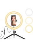 SMAYLİNG Masa Üstü Işık Tripodlu Makyaj Işığı Video Çekim Tiktok YouTube Işığı 3 Işık Modu + Telefon Tutucu - 7