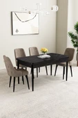 Mabel Siyah Mermer Desen 80x132 Açılabilir Mdf Masa Yemek Odası Takımı, Mutfak Takımı 4 Adet Sandalye Cappucino - 1