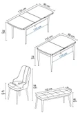 Mabel Siyah Mermer Desen 80x132 Açılabilir Mdf Masa Yemek Odası Takımı, Mutfak Takımı 4 Sandalye, 1 Bench Cappucino - 5