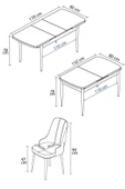 Mabel Siyah Mermer Desen 80x132 Açılabilir Mdf Masa Yemek Odası Takımı, Mutfak Takımı 6 Adet Sandalye Cappucino - 5