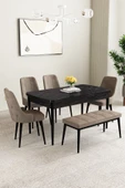 Mabel Siyah Mermer Desen 80x132 Açılabilir Mdf Masa Yemek Odası Takımı, Mutfak Takımı 4 Sandalye, 1 Bench Cappucino - 1