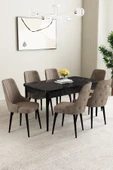 Mabel Siyah Mermer Desen 80x132 Açılabilir Mdf Masa Yemek Odası Takımı, Mutfak Takımı 6 Adet Sandalye Cappucino - 1