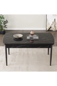 Mabel Siyah Mermer Desen 80x132 Açılabilir Mdf Masa Yemek Odası Takımı, Mutfak Takımı 4 Sandalye, 1 Bench Krem - 4