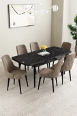 Mabel Siyah Mermer Desen 80x132 Açılabilir Mdf Masa Yemek Odası Takımı, Mutfak Takımı 6 Adet Sandalye Cappucino - 2