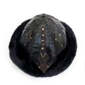 Shark Anatolia Ertuğrul Gazi Zımbalı Pirinç Broş Çapraz Dikiş Hakiki Deri Börk Şapka Siyah-60 thumbnail 3