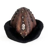 Shark Anatolia Ertuğrul Gazi Kabartma Desen Metal Broş Hakiki Deri Börk Şapka Kahve-Siyah-58 - 4