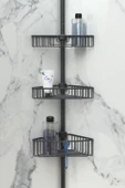 Primanova Yay Baskılı Kurulumu Kolay Üç Gözlü Alüminyum Yaylı Banyo Köşe Rafı Siyah-M-N29-06-3 thumbnail 4