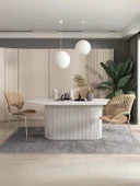 Luna Oval Beyaz Ahşap Bohem Masa 80x150 thumbnail 1