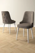 Mabel Beyaz Mermer 80x132 Açılabilir Mdf Masa Yemek Odası Takımı,Mutfak Takımı 4 Sandalye, 1 Bench Cappucino - 3