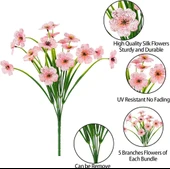 Nettenevime 6lı Set Yapay Çiçek Sazlı Mine Pembe Renk 5 Dallı 33cm thumbnail 2