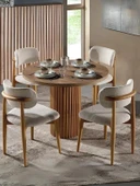 Boho İskandinav Natural Ahşap Masa Sandalye Takımı 90x90 - 9