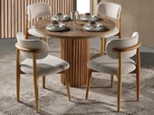 Boho İskandinav Natural Ahşap Masa Sandalye Takımı 90x90 - 10
