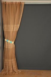 GEOMETRİK GOLD TEK KANAT Dikilmiş Pileli Fon Perde 300*260 Cm - 4