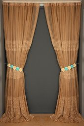 GEOMETRİK GOLD TEK KANAT Dikilmiş Pileli Fon Perde 300*260 Cm - 6