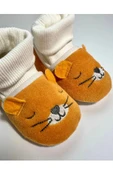Fitilli Bilekli Sevimli Bebek Patik Model Peluş Kumaşlı (Açık Kahverengi) - 1