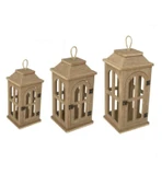 Ahşap Mdf Boyanabilir Dekoratif Fener Şamdan Mumluk( 3' Lü Set ) - 2