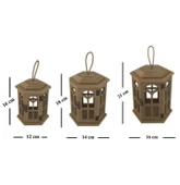 Ahşap Boyanabilir MDF Altıgen Ayaklı Dekoratif Fener, Şamdan , Mumluk 3 lü Set - 1