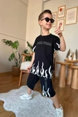 Yeni Sezon Alev Desenli Siyah Renk Erkek Çocuk Şortlu Takım - 2