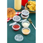6 lı Yelpaze Kapaklı Şeffaf Mini Sosluk- Ketçap Mayonez Kabı- Kahve Yanı Şeker Lokumluk - 5