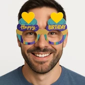 CEYLAN ADAM Cupcake Temalı Doğum Günü Renkli Karton Happy Birthday Gözlüğü 6 Adet thumbnail 2