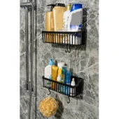 2 Li Plastik Yapışkanlı Askılı Mutfak- Banyo Rafı Düzenleyici Duş Şampuanlık - 1