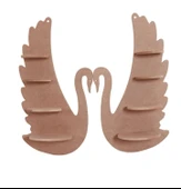 Ahşap Boyanabilir MDF Dekoratif 2 li Kuğu Duvar Rafı - Terek - 1