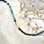 14 Ayar Altın Kaplama Doğal Taş Azurit 2,5 mm Fasetli Boncuklu Gümüş Kolye - NGS00107 - 1