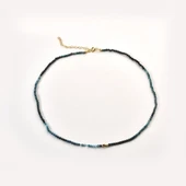 14 Ayar Altın Kaplama Doğal Taş Azurit 2,5 mm Fasetli Boncuklu Gümüş Kolye - NGS00107 - 6