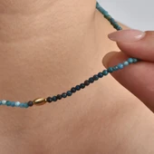 14 Ayar Altın Kaplama Doğal Taş Azurit 2,5 mm Fasetli Boncuklu Gümüş Kolye - NGS00107 - 2