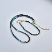 14 Ayar Altın Kaplama Doğal Azurit 2,5 mm Fasetli Boncuklu Gümüş Bileklik - BGS00102 thumbnail 6