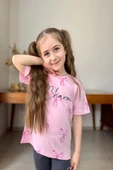 Fiyonk Desenli Kız Çocuk Pembe Renk Taytlı Takım - 3