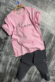 Fiyonk Desenli Kız Çocuk Pembe Renk Taytlı Takım - 4