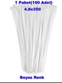 PEMSAN Klips Kablo Bağı 4.8x350 BEYAZ (100lü Paket) Kablo Cırdı - 1