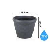 Omnipazar SO-HS04 Plastik Hasır Desenli Saksı 15 lt Antrasit 6 Adet thumbnail 2