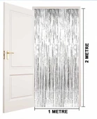 Gümüş Renk Ekstra Metalize Parlak Saçaklı Arka Fon Perde İthal A Kalite 1x2 Metre (5047) - 4