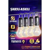 Askılı Portatif Şarjlı Askılı Ampül - 4 lü Kamp Lambası - Acil Durum Lambası - 1
