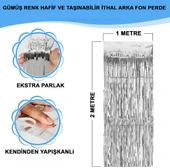 Gümüş Renk Ekstra Metalize Parlak Saçaklı Arka Fon Perde İthal A Kalite 1x2 Metre (5047) - 1