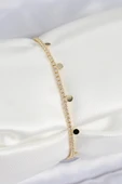 Pirinç Zirkon Taşlı Ezme Zincirli Sıralı Model Gold Renk Kadın Bilekilk thumbnail 1