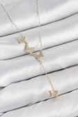 Pirinç Zirkon Taşlı Kelebek Model Gold Renk Kadın Kolye - 1