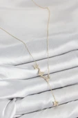 Pirinç Zirkon Taşlı Kelebek Model Gold Renk Kadın Kolye - 2