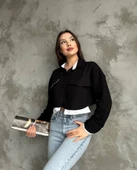 Çift renkli kısa gömlek siyahbeyaz s4021 thumbnail 1