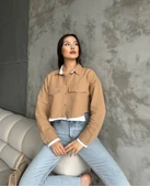 Çift renkli kısa gömlek vizonbeyaz s4021 thumbnail 2