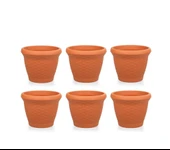 Omnipazar SO-HS04 Plastik Hasır Desenli Saksı 15 lt Kiremit 6 Adet - 1