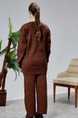 Kadın Triko Takım Taşlı Standart Beden Kahverengi thumbnail 11
